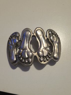 Silver Tone Footprint Belt Buckle - Men's Accessory